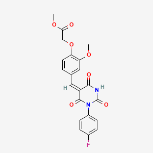 molecular formula C21H17FN2O7 B4935909 methyl (4-{(E)-[1-(4-fluorophenyl)-2,4,6-trioxotetrahydropyrimidin-5(2H)-ylidene]methyl}-2-methoxyphenoxy)acetate 