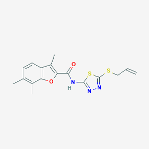 molecular formula C17H17N3O2S2 B493625 N-[5-(allylsulfanyl)-1,3,4-thiadiazol-2-yl]-3,6,7-trimethyl-1-benzofuran-2-carboxamide 