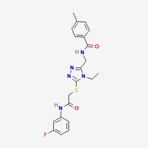 molecular formula C21H22FN5O2S B4936281 N-[[4-ethyl-5-[2-(3-fluoroanilino)-2-oxoethyl]sulfanyl-1,2,4-triazol-3-yl]methyl]-4-methylbenzamide 