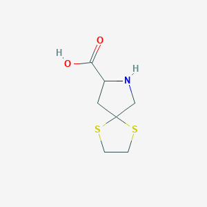 molecular formula C7H11NO2S2 B049363 1,4-Dithia-7-azaspiro[4.4]nonane-8-carboxylic acid CAS No. 124492-04-2