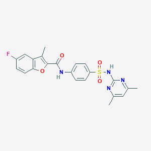 molecular formula C22H19FN4O4S B493638 N-[4-[(4,6-dimethylpyrimidin-2-yl)sulfamoyl]phenyl]-5-fluoro-3-methyl-1-benzofuran-2-carboxamide 