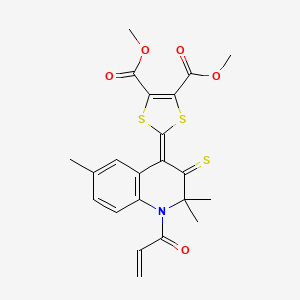 molecular formula C22H21NO5S3 B4936985 dimethyl 2-(1-acryloyl-2,2,6-trimethyl-3-thioxo-2,3-dihydroquinolin-4(1H)-ylidene)-1,3-dithiole-4,5-dicarboxylate 