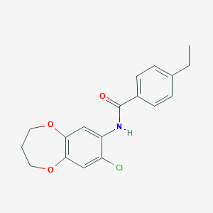 molecular formula C18H18ClNO3 B493783 N-(8-chloro-3,4-dihydro-2H-1,5-benzodioxepin-7-yl)-4-ethylbenzamide 
