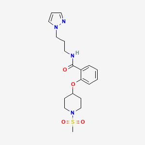 molecular formula C19H26N4O4S B4938374 2-{[1-(methylsulfonyl)-4-piperidinyl]oxy}-N-[3-(1H-pyrazol-1-yl)propyl]benzamide 