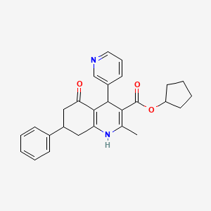 molecular formula C27H28N2O3 B4938548 Cyclopentyl 2-methyl-5-oxo-7-phenyl-4-(pyridin-3-yl)-1,4,5,6,7,8-hexahydroquinoline-3-carboxylate 