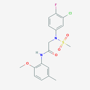 molecular formula C17H18ClFN2O4S B4938673 N~2~-(3-chloro-4-fluorophenyl)-N~1~-(2-methoxy-5-methylphenyl)-N~2~-(methylsulfonyl)glycinamide 
