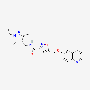 molecular formula C22H23N5O3 B4939075 N-[(1-ethyl-3,5-dimethyl-1H-pyrazol-4-yl)methyl]-5-[(6-quinolinyloxy)methyl]-3-isoxazolecarboxamide 
