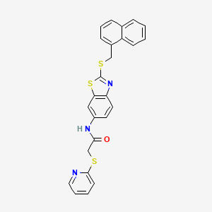 molecular formula C25H19N3OS3 B4939654 N-{2-[(1-naphthylmethyl)thio]-1,3-benzothiazol-6-yl}-2-(2-pyridinylthio)acetamide 
