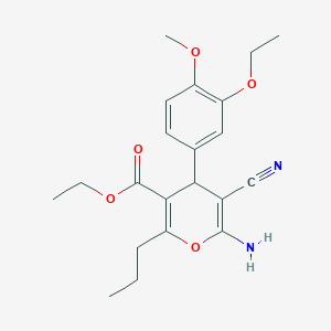 molecular formula C21H26N2O5 B4940670 ethyl 6-amino-5-cyano-4-(3-ethoxy-4-methoxyphenyl)-2-propyl-4H-pyran-3-carboxylate 