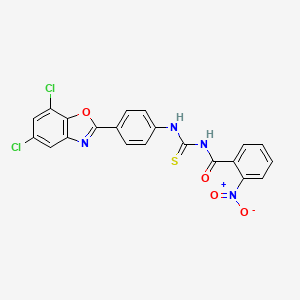 molecular formula C21H12Cl2N4O4S B4941363 N-{[4-(5,7-dichloro-1,3-benzoxazol-2-yl)phenyl]carbamothioyl}-2-nitrobenzamide 