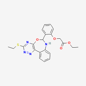 molecular formula C22H22N4O4S B4941590 Ethyl 2-{2-[3-(ethylsulfanyl)-6,7-dihydro[1,2,4]triazino[5,6-D][3,1]benzoxazepin-6-YL]phenoxy}acetate 