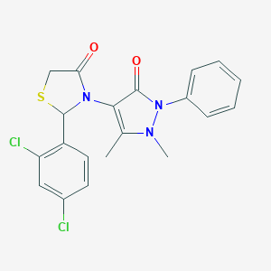 molecular formula C20H17Cl2N3O2S B494162 2-(2,4-dichlorophenyl)-3-(1,5-dimethyl-3-oxo-2-phenyl-2,3-dihydro-1H-pyrazol-4-yl)-1,3-thiazolidin-4-one 
