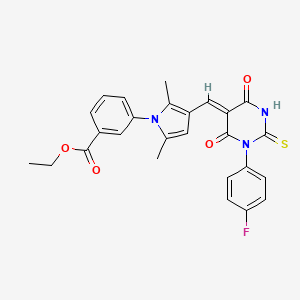 molecular formula C26H22FN3O4S B4942260 ethyl 3-(3-{(Z)-[1-(4-fluorophenyl)-4,6-dioxo-2-thioxotetrahydropyrimidin-5(2H)-ylidene]methyl}-2,5-dimethyl-1H-pyrrol-1-yl)benzoate 