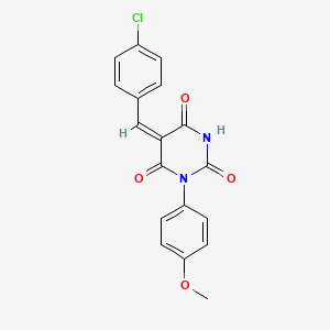 molecular formula C18H13ClN2O4 B4942987 (5E)-5-[(4-chlorophenyl)methylidene]-1-(4-methoxyphenyl)-1,3-diazinane-2,4,6-trione 