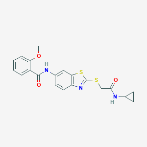 molecular formula C20H19N3O3S2 B494334 N-(2-{[(CYCLOPROPYLCARBAMOYL)METHYL]SULFANYL}-1,3-BENZOTHIAZOL-6-YL)-2-METHOXYBENZAMIDE 