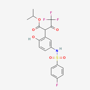 molecular formula C19H17F4NO6S B4943527 propan-2-yl 4,4,4-trifluoro-2-[5-[(4-fluorophenyl)sulfonylamino]-2-hydroxyphenyl]-3-oxobutanoate 