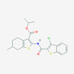 molecular formula C22H22ClNO3S2 B494356 Isopropyl 2-{[(3-chloro-1-benzothien-2-yl)carbonyl]amino}-6-methyl-4,5,6,7-tetrahydro-1-benzothiophene-3-carboxylate 