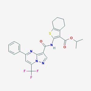 molecular formula C26H23F3N4O3S B494383 Isopropyl 2-({[5-phenyl-7-(trifluoromethyl)pyrazolo[1,5-a]pyrimidin-3-yl]carbonyl}amino)-4,5,6,7-tetrahydro-1-benzothiophene-3-carboxylate 