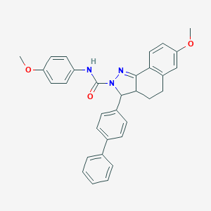molecular formula C32H29N3O3 B494456 7-methoxy-N-(4-methoxyphenyl)-3-(4-phenylphenyl)-3,3a,4,5-tetrahydrobenzo[g]indazole-2-carboxamide 