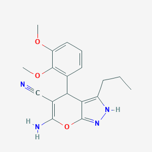 molecular formula C18H20N4O3 B494457 6-Amino-4-(2,3-dimethoxyphenyl)-3-propyl-1,4-dihydropyrano[2,3-c]pyrazole-5-carbonitrile CAS No. 300835-62-5