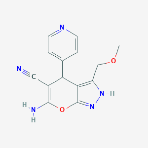 molecular formula C14H13N5O2 B494459 6-Amino-3-(methoxymethyl)-4-(4-pyridinyl)-1,4-dihydropyrano[2,3-c]pyrazole-5-carbonitrile CAS No. 497865-80-2