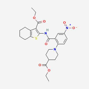 molecular formula C26H31N3O7S B4944608 Ethyl 1-(2-{[3-(ethoxycarbonyl)-4,5,6,7-tetrahydro-1-benzothiophen-2-yl]carbamoyl}-4-nitrophenyl)piperidine-4-carboxylate 
