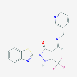 2-(1,3-benzothiazol-2-yl)-4-{[(3-pyridinylmethyl)imino]methyl}-5-(trifluoromethyl)-1,2-dihydro-3H-pyrazol-3-one