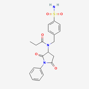 molecular formula C20H21N3O5S B4944638 N-(2,5-dioxo-1-phenylpyrrolidin-3-yl)-N-[(4-sulfamoylphenyl)methyl]propanamide 
