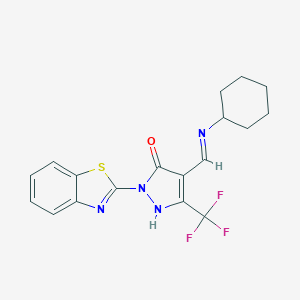 2-(1,3-benzothiazol-2-yl)-4-[(cyclohexylimino)methyl]-5-(trifluoromethyl)-1,2-dihydro-3H-pyrazol-3-one