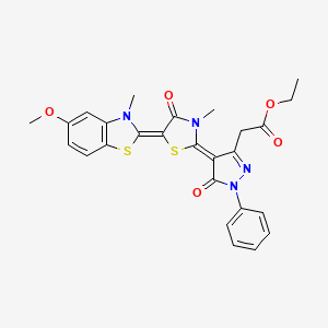 molecular formula C26H24N4O5S2 B4944656 ethyl {4-[5-(5-methoxy-3-methyl-1,3-benzothiazol-2(3H)-ylidene)-3-methyl-4-oxo-1,3-thiazolidin-2-ylidene]-5-oxo-1-phenyl-4,5-dihydro-1H-pyrazol-3-yl}acetate 