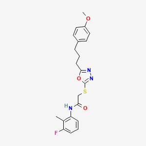molecular formula C21H22FN3O3S B4944698 N-(3-fluoro-2-methylphenyl)-2-({5-[3-(4-methoxyphenyl)propyl]-1,3,4-oxadiazol-2-yl}sulfanyl)acetamide 