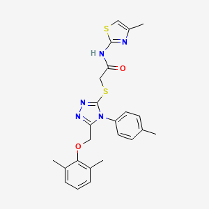 molecular formula C24H25N5O2S2 B4944734 2-({5-[(2,6-dimethylphenoxy)methyl]-4-(4-methylphenyl)-4H-1,2,4-triazol-3-yl}sulfanyl)-N-(4-methyl-1,3-thiazol-2-yl)acetamide 