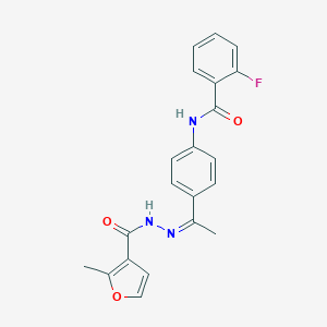 molecular formula C21H18FN3O3 B494482 2-fluoro-N-{4-[N-(2-methyl-3-furoyl)ethanehydrazonoyl]phenyl}benzamide 