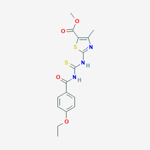 molecular formula C16H17N3O4S2 B494548 METHYL 2-({[(4-ETHOXYPHENYL)FORMAMIDO]METHANETHIOYL}AMINO)-4-METHYL-1,3-THIAZOLE-5-CARBOXYLATE 