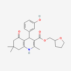 molecular formula C24H29NO5 B4945552 Tetrahydrofuran-2-ylmethyl 4-(3-hydroxyphenyl)-2,7,7-trimethyl-5-oxo-1,4,5,6,7,8-hexahydroquinoline-3-carboxylate 