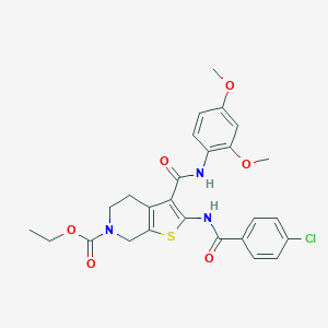 molecular formula C26H26ClN3O6S B494571 ethyl 2-[(4-chlorobenzoyl)amino]-3-[(2,4-dimethoxyanilino)carbonyl]-4,7-dihydrothieno[2,3-c]pyridine-6(5H)-carboxylate 