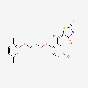 molecular formula C22H22ClNO3S2 B4945988 (5E)-5-[[5-chloro-2-[3-(2,5-dimethylphenoxy)propoxy]phenyl]methylidene]-3-methyl-2-sulfanylidene-1,3-thiazolidin-4-one 