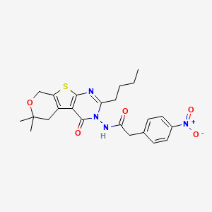 molecular formula C23H26N4O5S B4946147 N-(5-butyl-12,12-dimethyl-3-oxo-11-oxa-8-thia-4,6-diazatricyclo[7.4.0.02,7]trideca-1(9),2(7),5-trien-4-yl)-2-(4-nitrophenyl)acetamide 