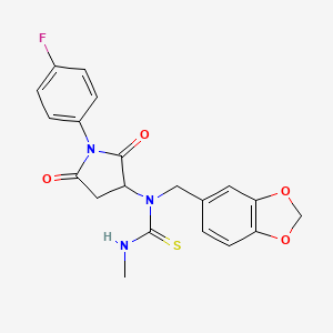 molecular formula C20H18FN3O4S B4947313 N-(1,3-benzodioxol-5-ylmethyl)-N-[1-(4-fluorophenyl)-2,5-dioxo-3-pyrrolidinyl]-N'-methylthiourea 