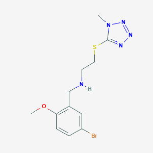molecular formula C12H16BrN5OS B494763 N-[(5-bromo-2-methoxyphenyl)methyl]-2-[(1-methyl-5-tetrazolyl)thio]ethanamine 