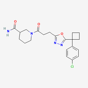 molecular formula C21H25ClN4O3 B4947702 1-[3-[5-[1-(4-Chlorophenyl)cyclobutyl]-1,3,4-oxadiazol-2-yl]propanoyl]piperidine-3-carboxamide 