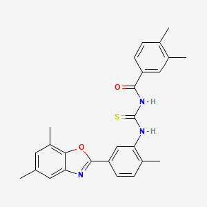 molecular formula C26H25N3O2S B4947707 N-{[5-(5,7-dimethyl-1,3-benzoxazol-2-yl)-2-methylphenyl]carbamothioyl}-3,4-dimethylbenzamide 
