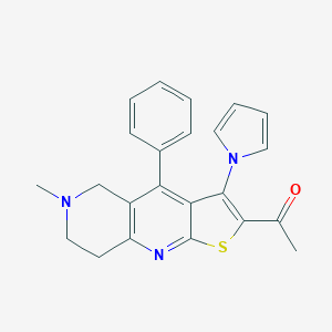 molecular formula C23H21N3OS B494883 1-[6-methyl-4-phenyl-3-(1H-pyrrol-1-yl)-5,6,7,8-tetrahydrothieno[2,3-b][1,6]naphthyridin-2-yl]ethanone 