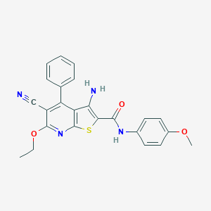 molecular formula C24H20N4O3S B494886 3-amino-5-cyano-6-ethoxy-N-(4-methoxyphenyl)-4-phenylthieno[2,3-b]pyridine-2-carboxamide 