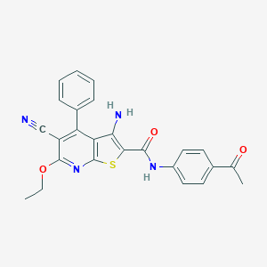 molecular formula C25H20N4O3S B494887 N-(4-acetylphenyl)-3-amino-5-cyano-6-ethoxy-4-phenylthieno[2,3-b]pyridine-2-carboxamide 