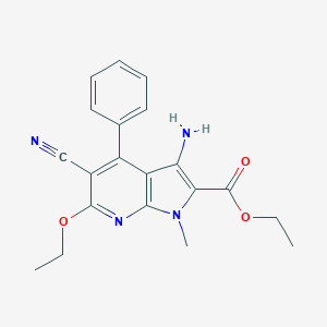 molecular formula C20H20N4O3 B494891 ethyl 3-amino-5-cyano-6-ethoxy-1-methyl-4-phenyl-1H-pyrrolo[2,3-b]pyridine-2-carboxylate 