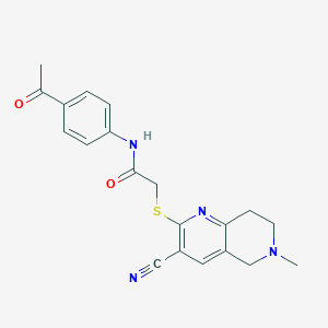 molecular formula C20H20N4O2S B494892 N-(4-acetylphenyl)-2-[(3-cyano-6-methyl-5,6,7,8-tetrahydro[1,6]naphthyridin-2-yl)sulfanyl]acetamide 
