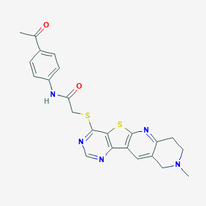 molecular formula C23H21N5O2S2 B494896 N-(4-acetylphenyl)-2-[(6-methyl-17-thia-2,6,12,14-tetrazatetracyclo[8.7.0.03,8.011,16]heptadeca-1(10),2,8,11(16),12,14-hexaen-15-yl)sulfanyl]acetamide 