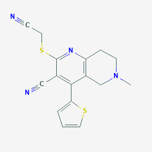 molecular formula C16H14N4S2 B494898 2-[(Cyanomethyl)sulfanyl]-6-methyl-4-(2-thienyl)-5,6,7,8-tetrahydro[1,6]naphthyridine-3-carbonitrile 