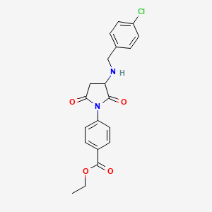 molecular formula C20H19ClN2O4 B4949267 Ethyl 4-{3-[(4-chlorobenzyl)amino]-2,5-dioxopyrrolidin-1-yl}benzoate 